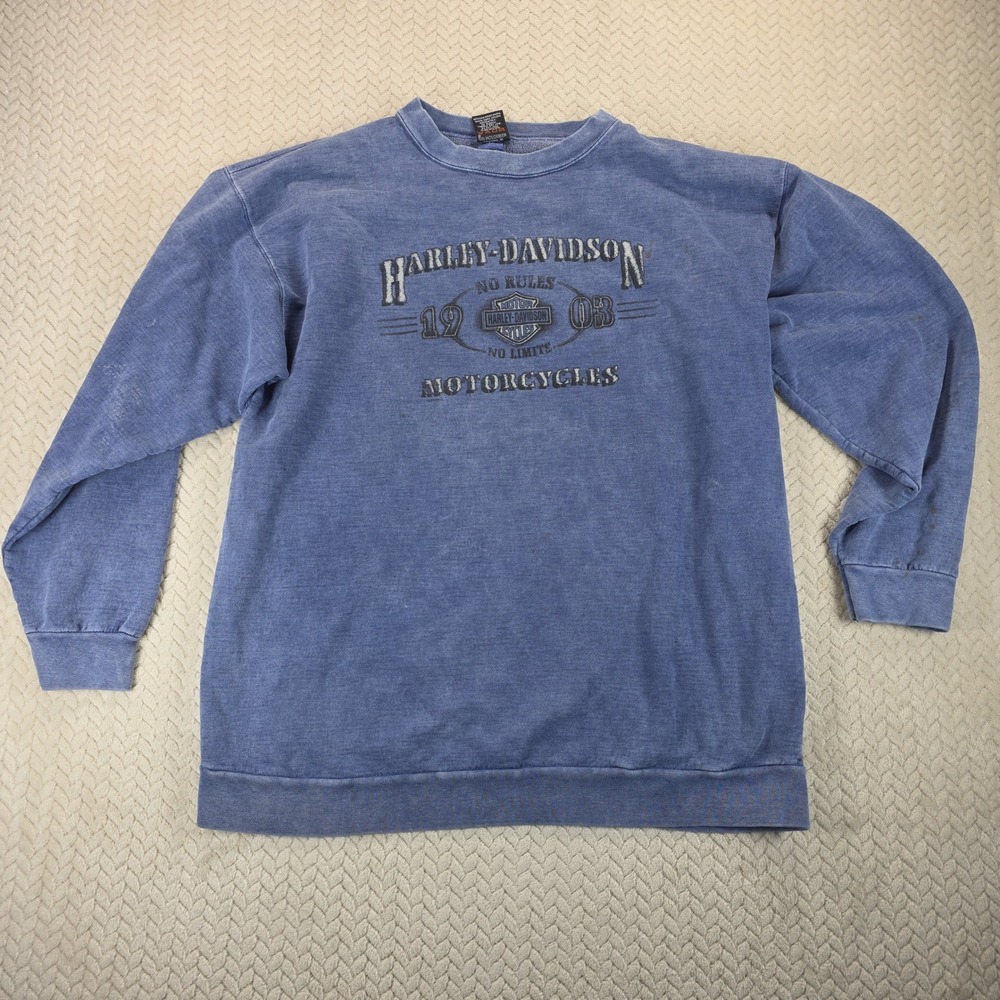 Harley-Davidson Daytona Beach Blue Graphic Crewneck Sweatshirt Men XL Distressed